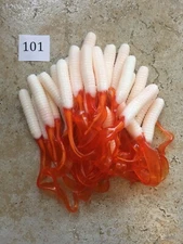 Item#101  24ct 6" white w/orange fire ribbon tail grub, fishing, bait 