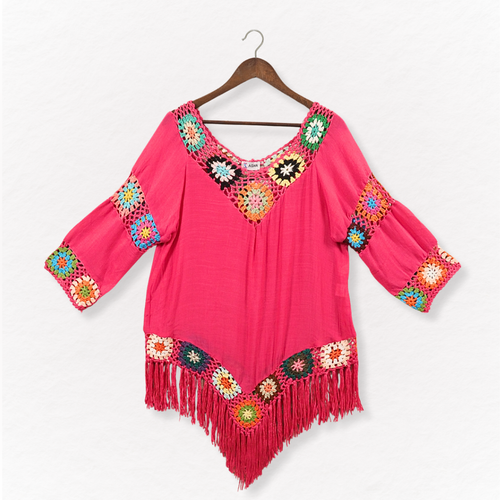 Granny Square Dress Womens One Size Cover Up Coastal Cowgirl Boho 70s Festival