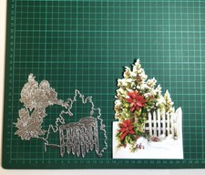 Large 3pcs Festive Fence Die Set - Treeline - Poinsettia - Fence - Brand New