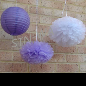 20x lilac paper pom poms white lanterns wedding party baby shower bar decoration