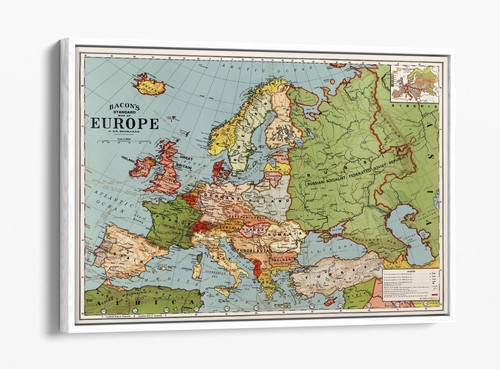 BACON'S STANDARD MAP OF EUROPE -FLOAT EFFECT FRAMED CANVAS WALL ART PRINT - Picture 12 of 12