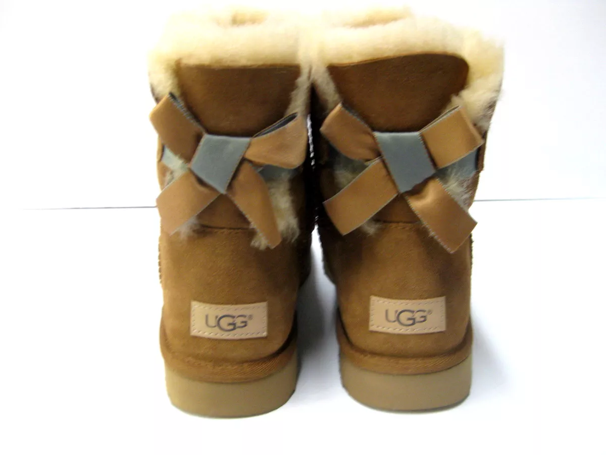 UGG MINI BAILEY BOW II SHIMMER WOMEN BOOTS CHESTNUT US 8 UK 6 EU