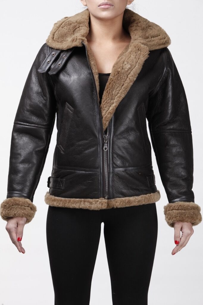 Damen Lammfell Brown Ingwer Pelz Air Force Aviator Fliegen B3 Jacke eBay