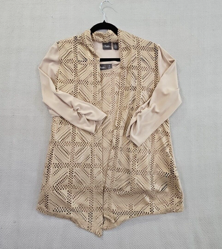 Travelers by Chicos Cardigan Tank Set Size 1 Brown Gold 2 Pc Lightweight LNC EUC