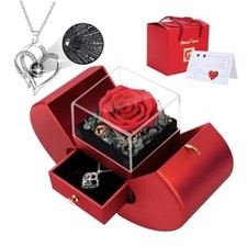 Preserved Rose Box with I Love You Necklace 100 Languages, Gifts for Her Red