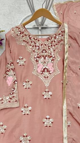 New Gorgeous Pure Chinnon Silk Top And Bottom With Dupatta For Women & Girls - Video 1 of 1