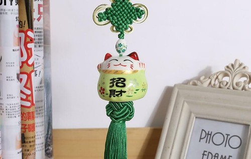 10 Colors Ceramic Maneki Neko Lucky Cat Hanging Home/Car Pendant Charm Feng Shui - Picture 13 of 24
