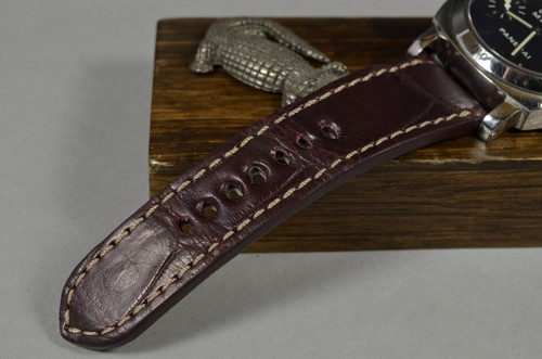 CORREA RELOJ 26 24 22 MM GENUINA PIEL ALIGATOR MA STRAP BURDEOS BORGOÑA - Imagen 8 de 12