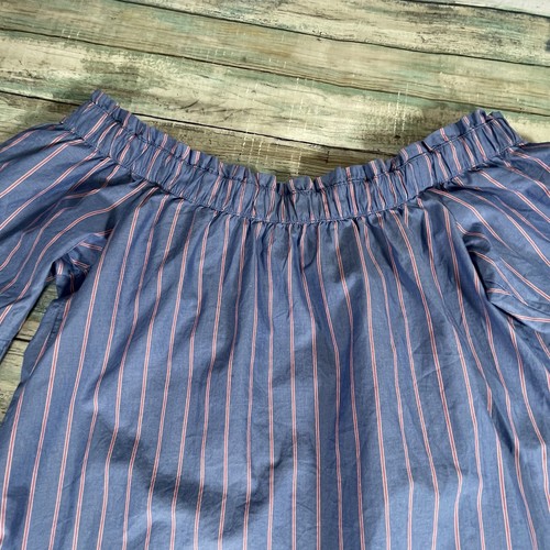 NWT Abercrombie & Fitch Off The Shoulders Top Striped Buttont Front Blue Sz S - Picture 5 of 12
