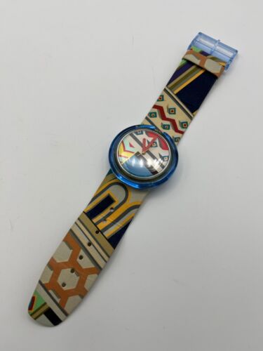Orologio SWATCH Pop MATIN A TANGER (PWK177)-Multicolore-BUONI Condiz-Ø45mm-1992 - Bild 2 von 7