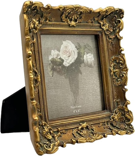 4X4 Vintage Small Picture Frame, Antique Ornate Bronze Gold Square Photo Frame, - Picture 7 of 8