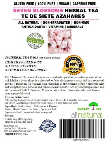 90 Teebeutel SEVEN BLOSSOMS HERBAL TEE - TE DE SEVEN AZAHARES, wiederverschließbarer Beutel - Bild 2 von 4
