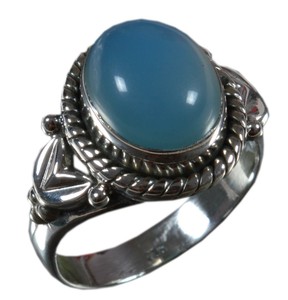 Handmade-925-Solid-Sterling-Silver-Ring-Natural-Chalcedony-Blue-US-Size-7-R1855