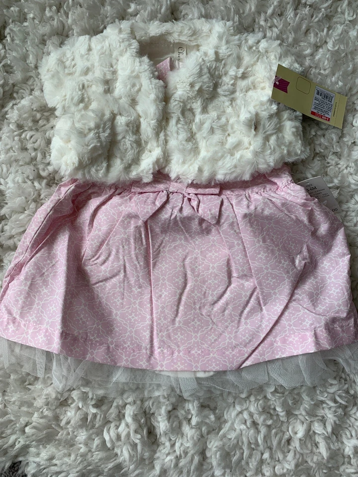 Cherokee Vestido Popelina Con Lazo Con Chaleco De Piel 3-6 Mo Foto 3 de 4