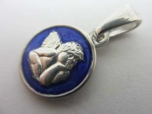 Vintage Blue Enamel Raphael Cherub Sterling Silver Pendant Charm 1970s - Picture 4 of 6