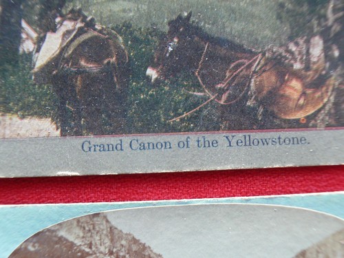 TWO Stereo Views Bierstadt 1870 COWBOYS YOSEMITE VALLEY + YELLOWSTONE CANON - Picture 5 of 15