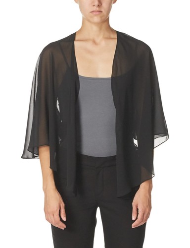 S.L. Fashions womens Poly Chiffon Shrug Jacket Blouse, Black, Large-X-Large