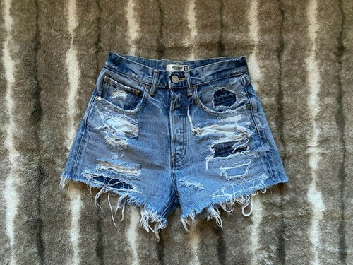 MOUSSY VINTAGE Distressed High Waist Button Closure Denim Jean Shorts Size 23 - Picture 1 of 5