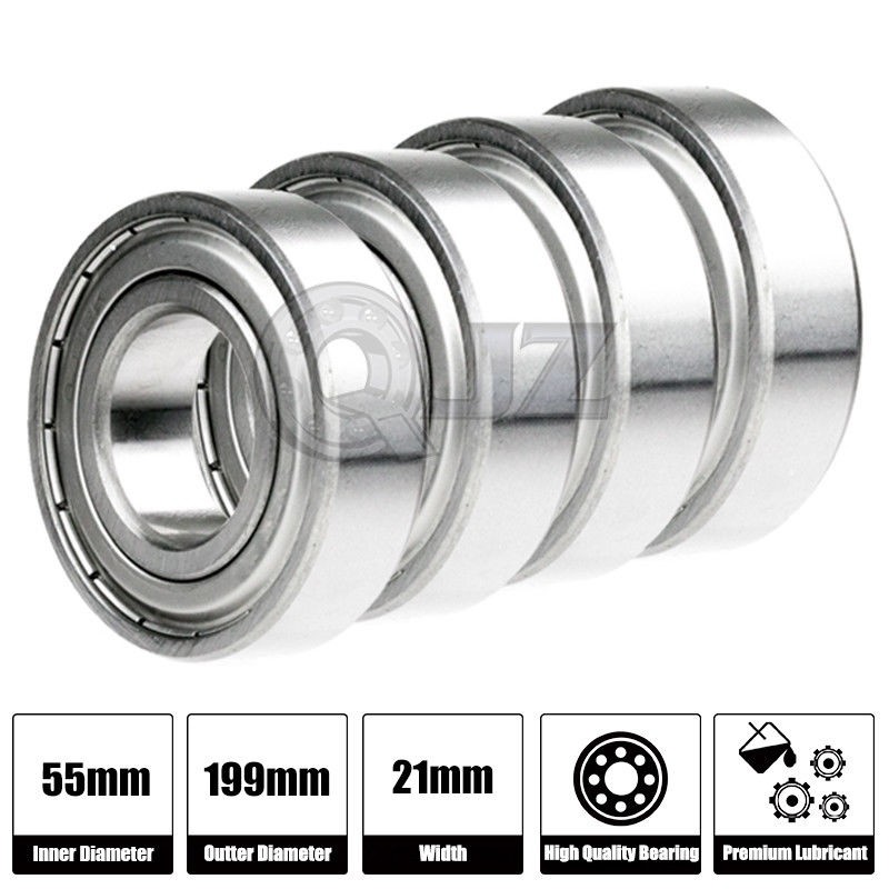 4x 6211-ZZ Ball Bearing 55mm x 100mm x 21mm Double Shielded Metal