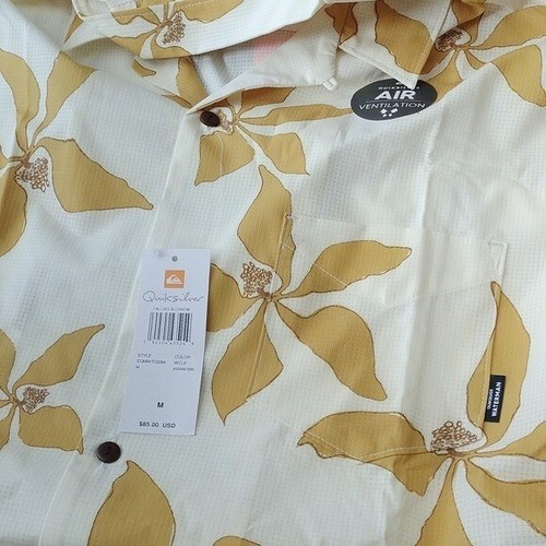 Quiksilver Men's Waterman Falling Blossom Hawaiian Shirt, Gold, Size Medium - Picture 8 of 8