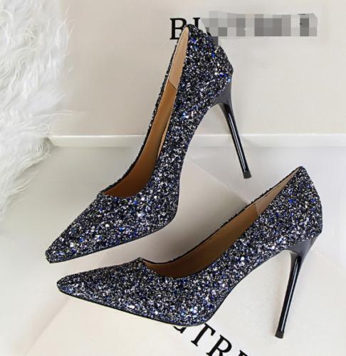 Brillo Mujeres Lentejuelas Tacones Altos Punta Punta Zapatos Fiesta Baile de graduación Vestido Informal Bomba - Imagen 16 de 19