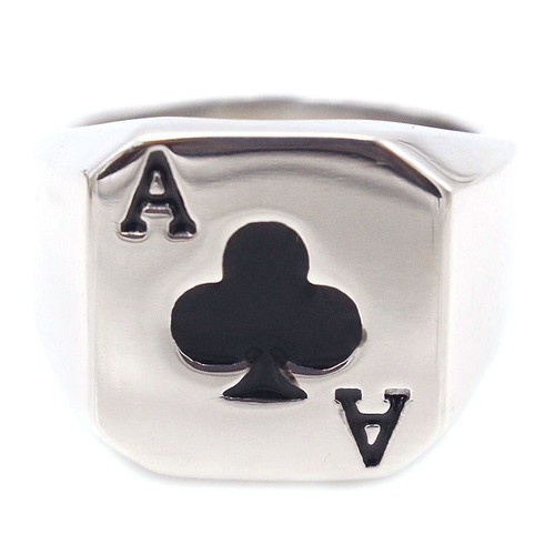 Poker Card Club Pattern Black Enamel Ring Titanium Men's Lucky Signet Biker Ring - Picture 7 of 12