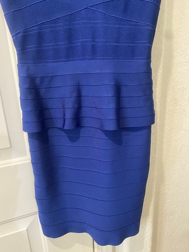 Women’s Herve Leger By Max Azria Off Shoulder Blue Peplum Bandage Dress M - Picture 10 of 11