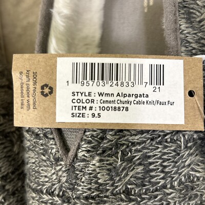 NWT! Toms Alpargata Cable Knit Gray Women's 9.5 White Faux Fur