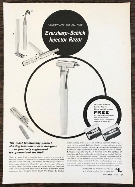 1957 Schick Eversharp Injector Razor Print Ad | eBay