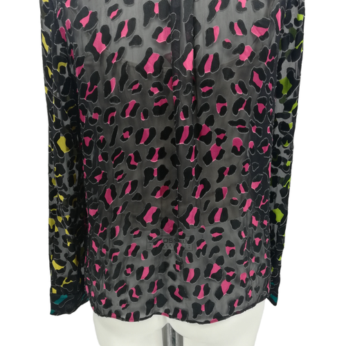 Alice + Olivia Bluse Shirt Leopard transparent Animal Print Knopfleiste Gr. S schwarz - Bild 10 von 13