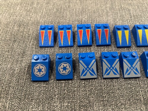LEGO - Slope 33 3 x 2, Blue, Part #3298, Quantity = 20, Variety of Prints - Picture 2 of 4