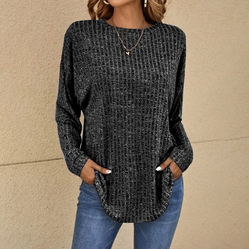 Women Ribbed Baggy T Shirt Tunic Tops Ladies Long Sleeve Casual Long Blouse Tee - Picture 11 of 21