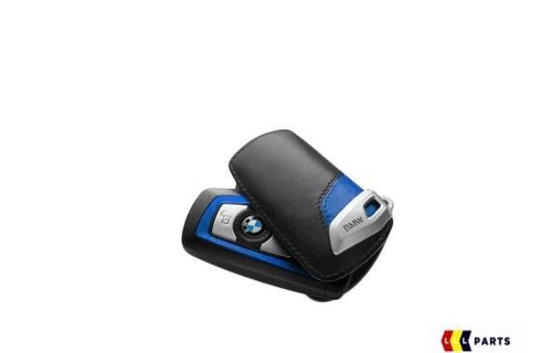 BMW NEW GENUINE 1 3 4 5 6 7 X4 KEY FOB CASE LEATHER BLUE/BLACK PROTECTOR 2219915 - Picture 3 of 4