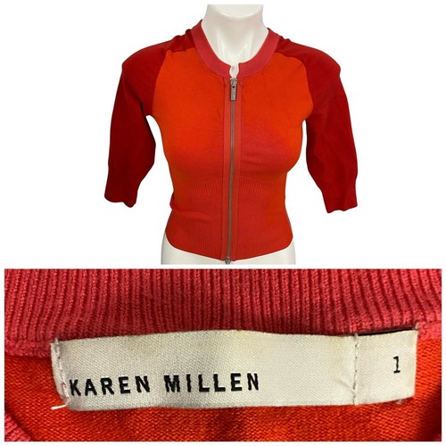 Karen Miller Sweater Womens XS Cardigan Zip Up Orange Basic Career Office Work - Picture 2 of 14