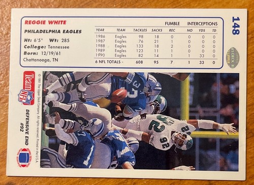 1991 Upper Deck Football Card #148 Reggie White Philadelphia Eagles HOF - Picture 2 of 2