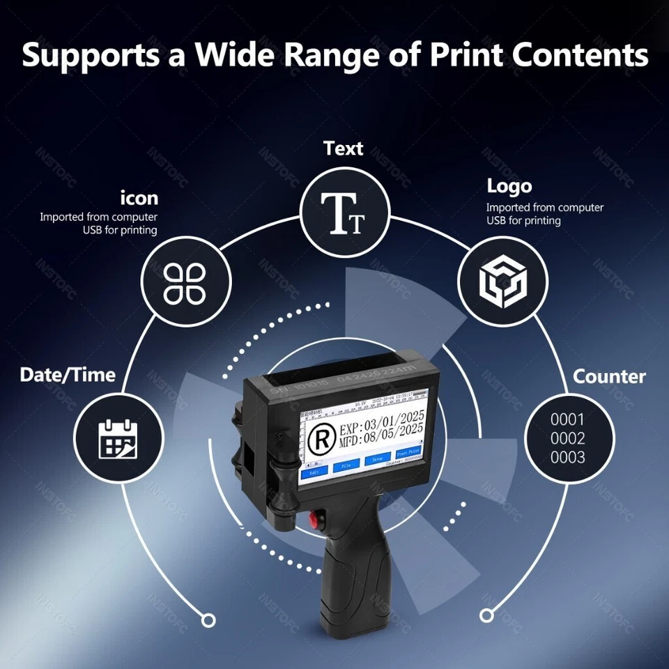 Handheld Inkjet Printer Touch Screen Dates Logo Laser Coder Label QR Bar Code - Image 4 of 4