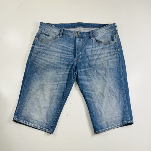 G-Star RAW Shorts Mens 40 Blue Denim Slim Fit Distressed Jeans 3301 Jorts Light