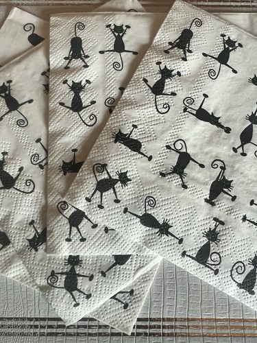 4 Decoupage Paper Napkins BLACK CAT YOGA Art Craft Lunch Napkins Halloween FOUR - Picture 1 of 4