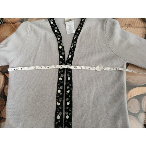Vintage Laura Ashley cardigan sweater velvet beaded collar lambswool angora silk - 第 6/11 張圖片