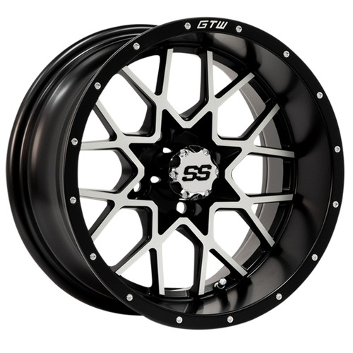 Set of 4 GTW 12" Vortex Black/Machined Golf Cart Wheels on 20X10-12 A/T Tires - Picture 6 of 7