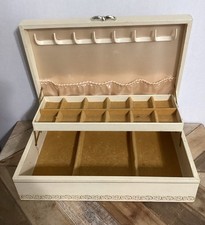 Vintage MELE 2-tier Embossed Beige MCM Jewelry Box Storage Gold Lining 12  x 8  