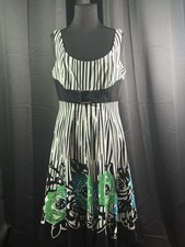 Nine West Dress Women’s 10 Black White Floral Striped Sleeveless Fit & Flare