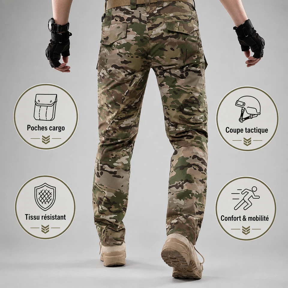 Pantalon Cargo Homme Multipoches Zippé Mince Pantalon Combat Pantalon de Travail - Photo 3/4