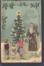 13229480 - Brown Coat Embossed Print Postcard Santa Claus 1902