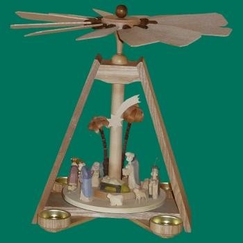 Tischpyramide Teelichte natur Christi Geburt geschnitzt 32 cm Heilige Familie - Picture 1 of 1