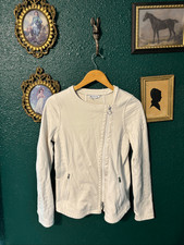 Athleta Moto Jacket Women Medium Ivory Cotton Stretch Asymmetrical Zip Thumbhole