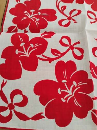 Vgt Printed Red & White Floral Cotton Hankie Handkerchief - Picture 2 of 3