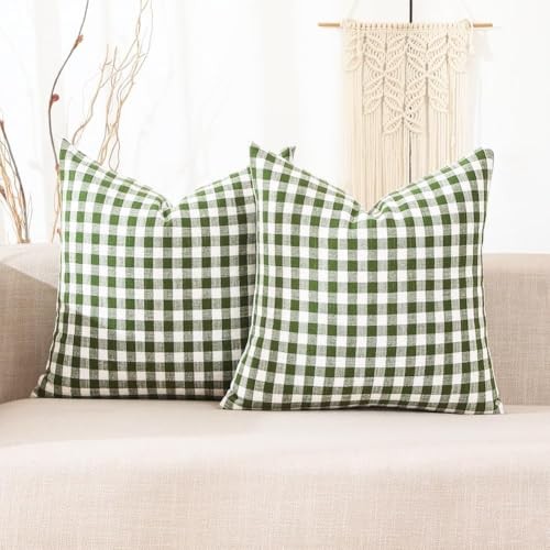 Sage Green 26x26 Euro 26" x 26" (Pack of 2) Green & White Gingham Set of 2 - Picture 2 of 8
