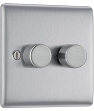 BG Nexus NBS82 Double Dimmer Switch 2 Way 200W Brushed Steel Intelligent LED