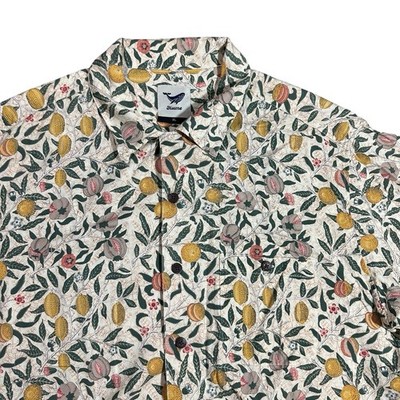 Yiume Men's Size XL Hawaiian Camp Button Shirt Pomegranate Fruit Floral Tan SS